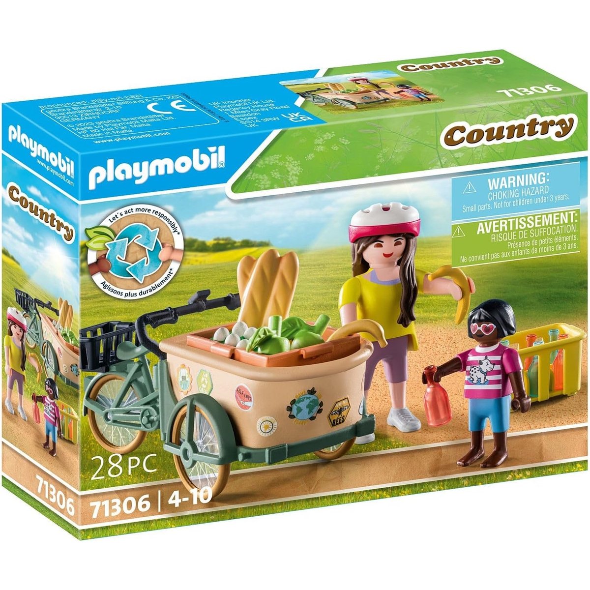 Cycliste avec vélo et remorque avant multicolore, PLAYMOBIL