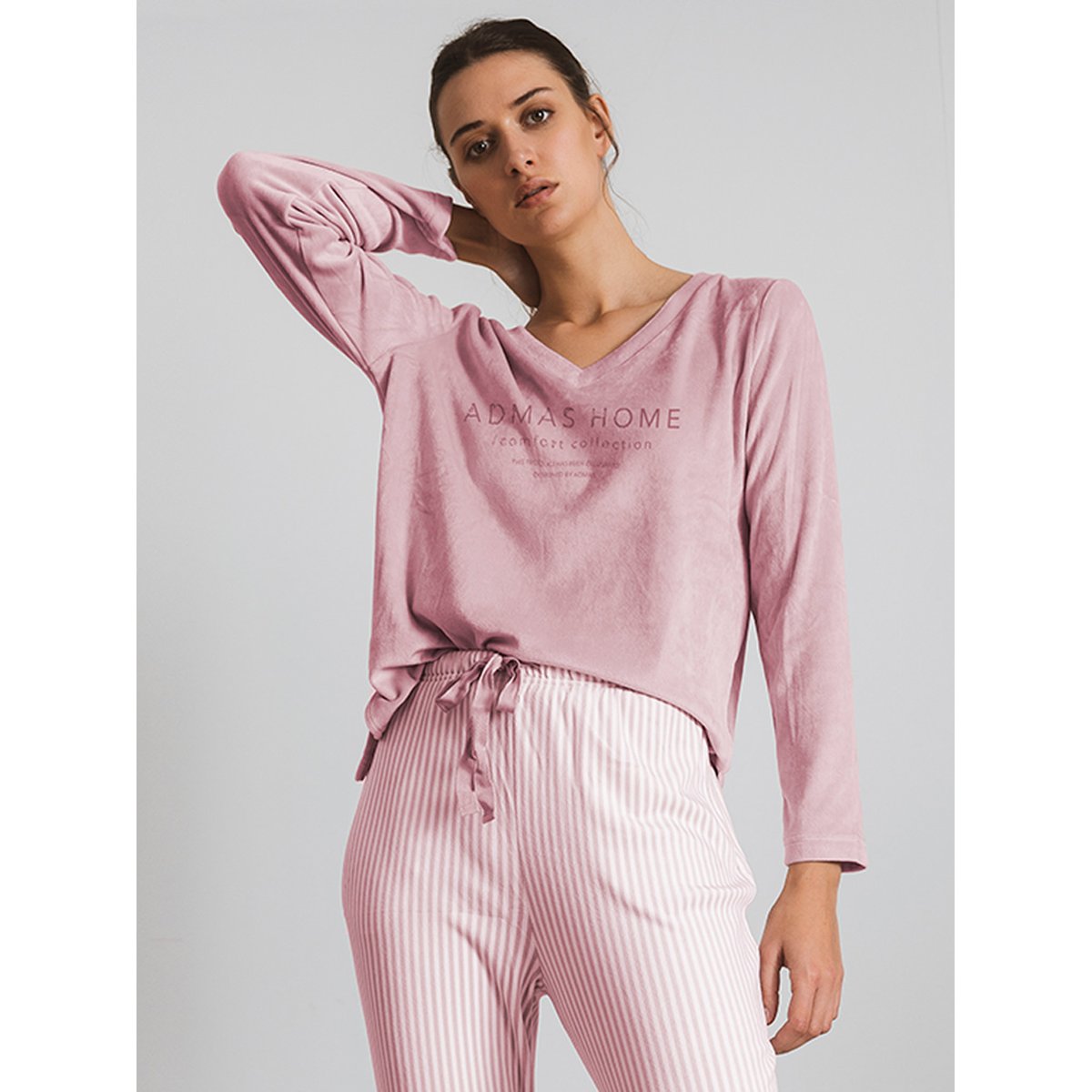 Pyjama pantalon top manches longues Comfort Home rose, ADMAS
