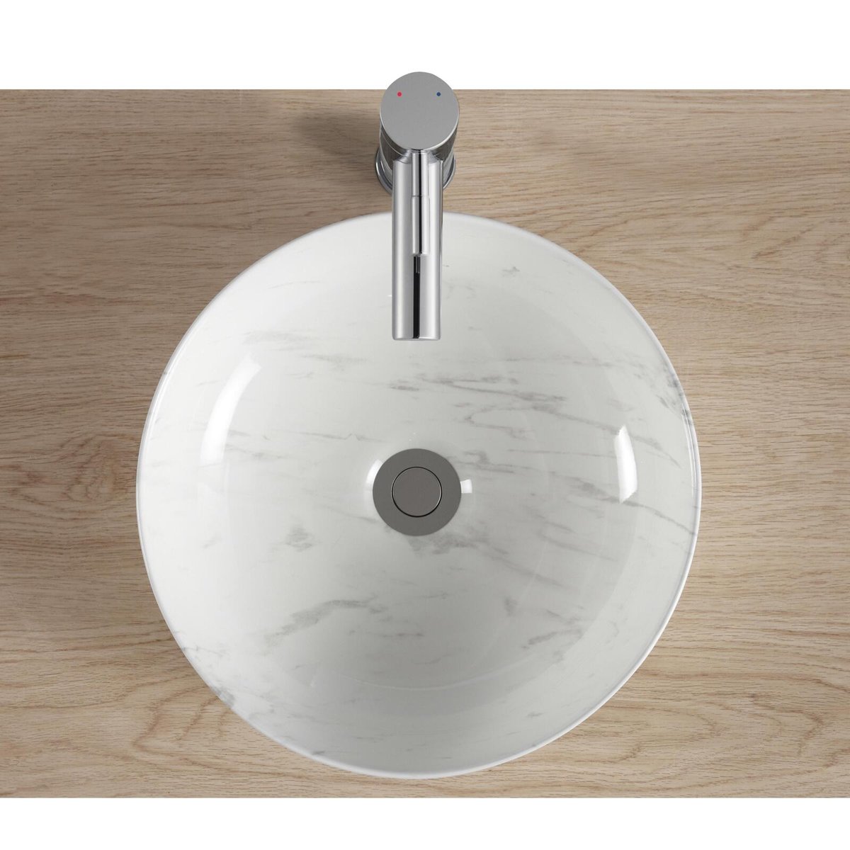 Vasque à poser ronde en céramique effet marbre blanc 37cm DIANE blanc, MOB IN