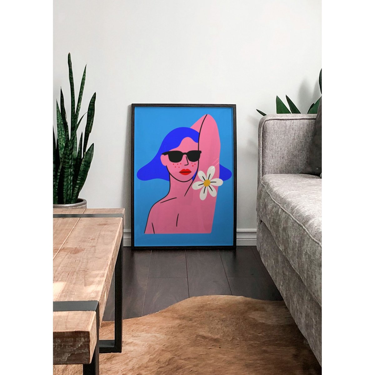 Affiche Femme à la fleur pop blanc, L'AFFICHERIE