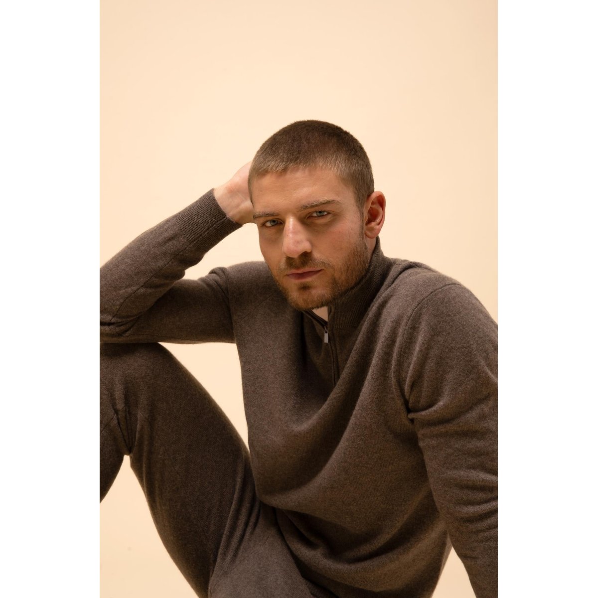 Pull Camionneur Taupe Chiné Bradley marron, JUST CASHMERE