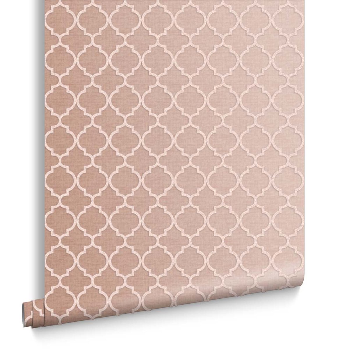 Papier peint quadrillage Trelliage nacré rose satiné, GRAHAM ET BROWN