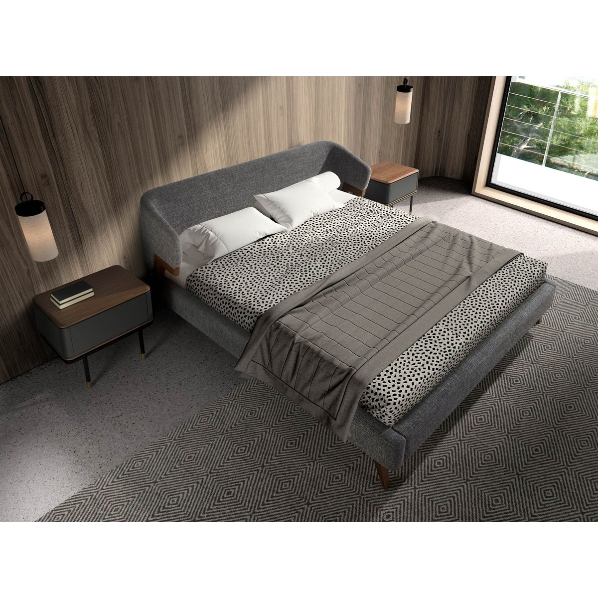 Lit en tissu gris | noyer, ANGEL CERDA