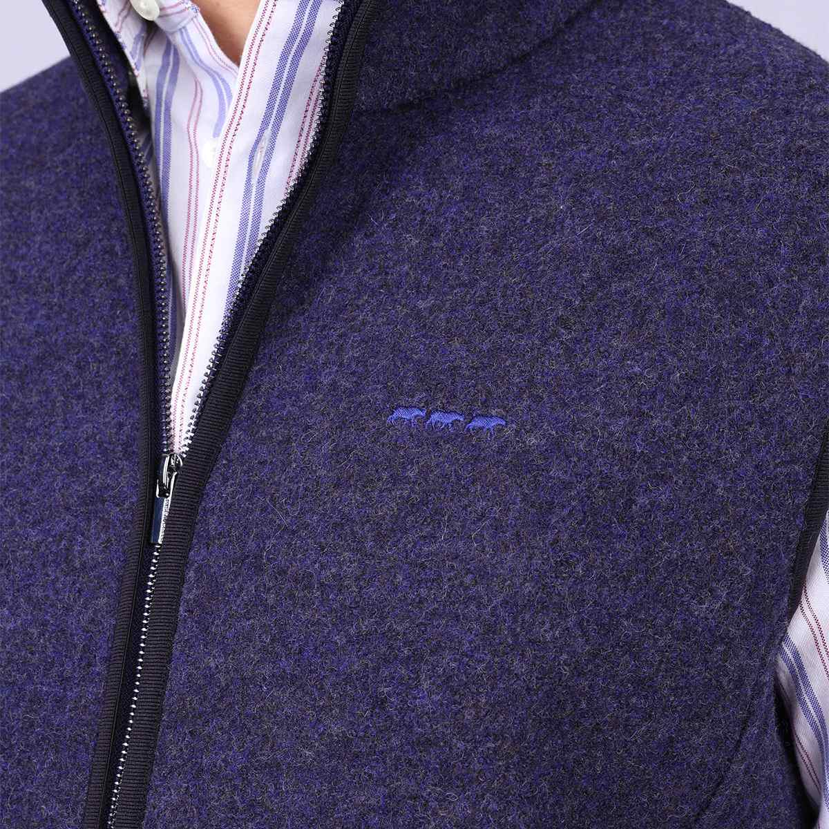 Gilet sans manches en laine bleu indigo, MISE AU GREEN