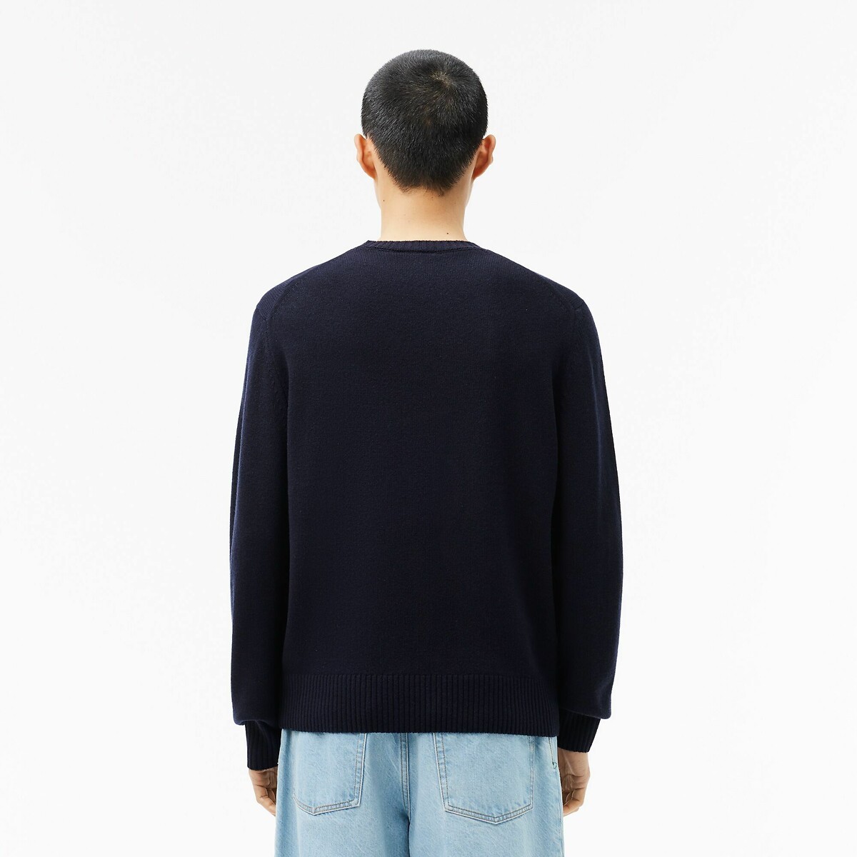 Pullover mit rundem Ausschnitt, Glattstrick aus kardierter Wolle marine, LACOSTE
