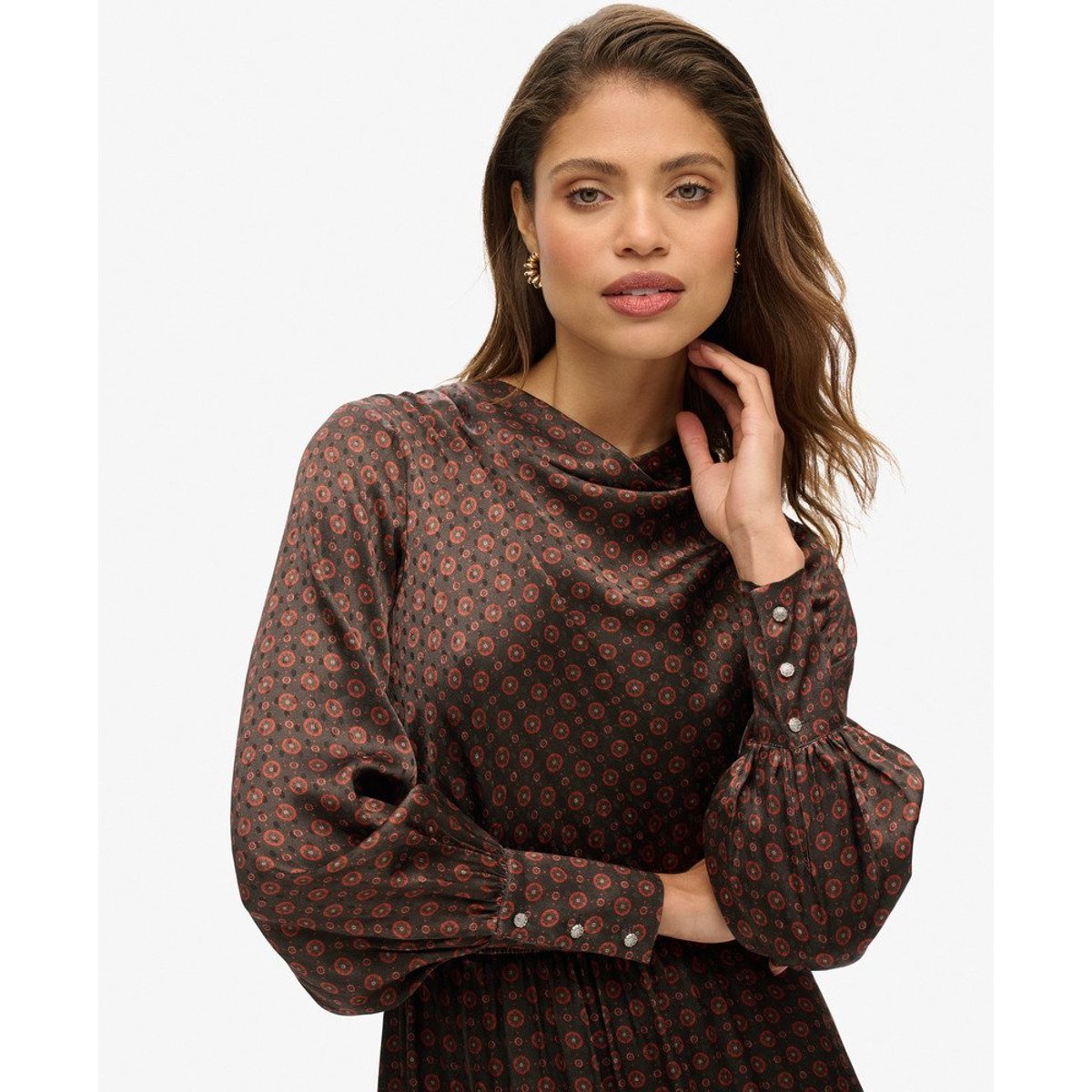 Robe courte en jacquard à col bénitier orange tuile géométrique, SUPERDRY