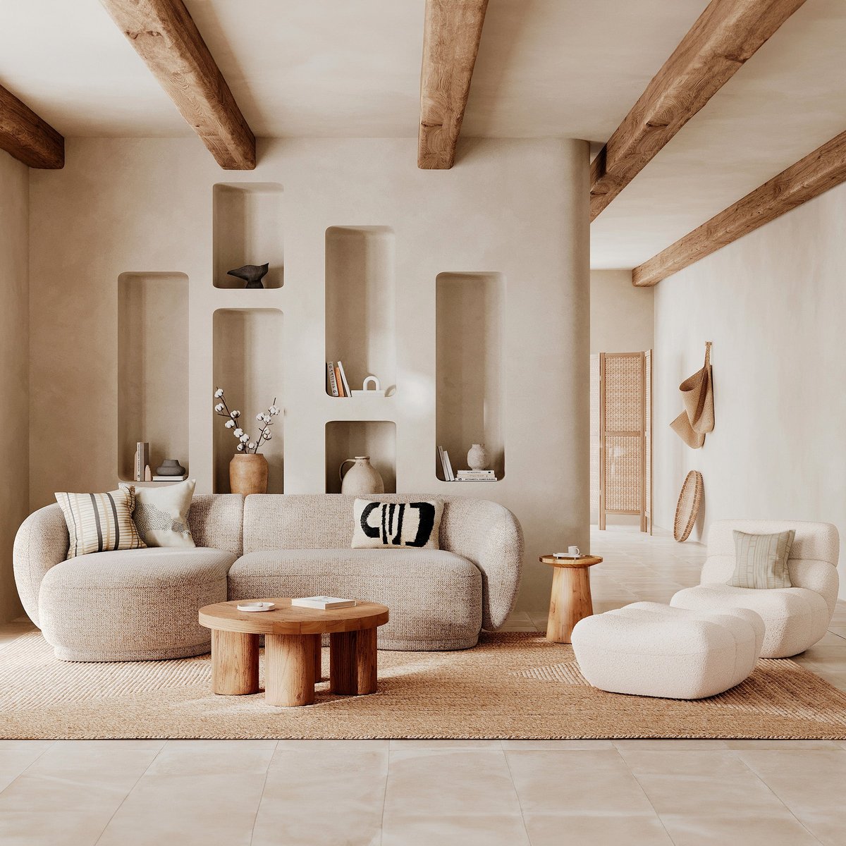 Fauteuil en tissu bouclé - TEDDY blanc, MAISON PAVANE