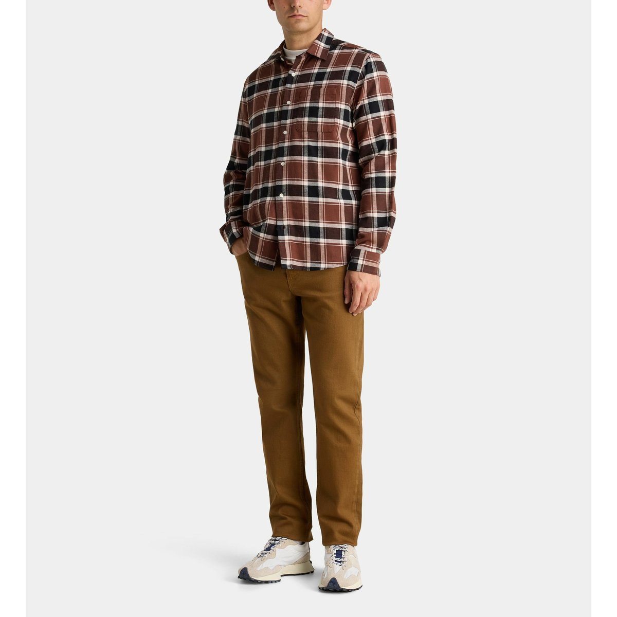 Chemise droite risheck 4 à carreaux en coton marron et écru, GALERIES LAFAYETTE