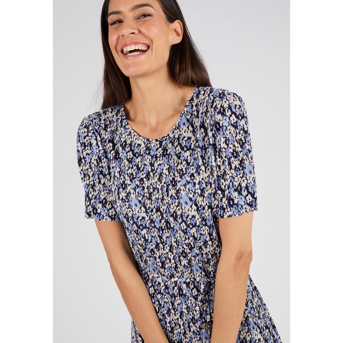 Robe plissé permanent bleu fleuri, DAMART