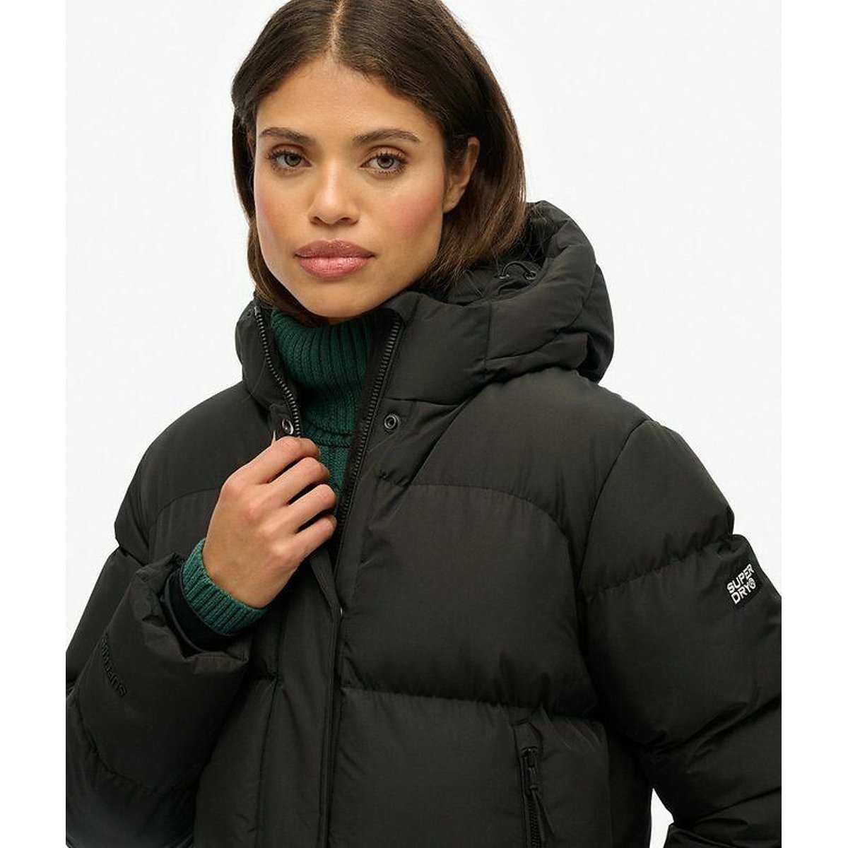 Doudoune à capuche matelassée noir, SUPERDRY