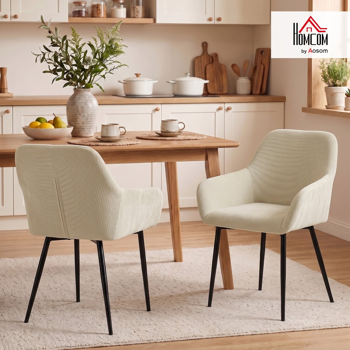 Chaise de salle à manger Velours côtelé (100 crème, noir, HOMCOM