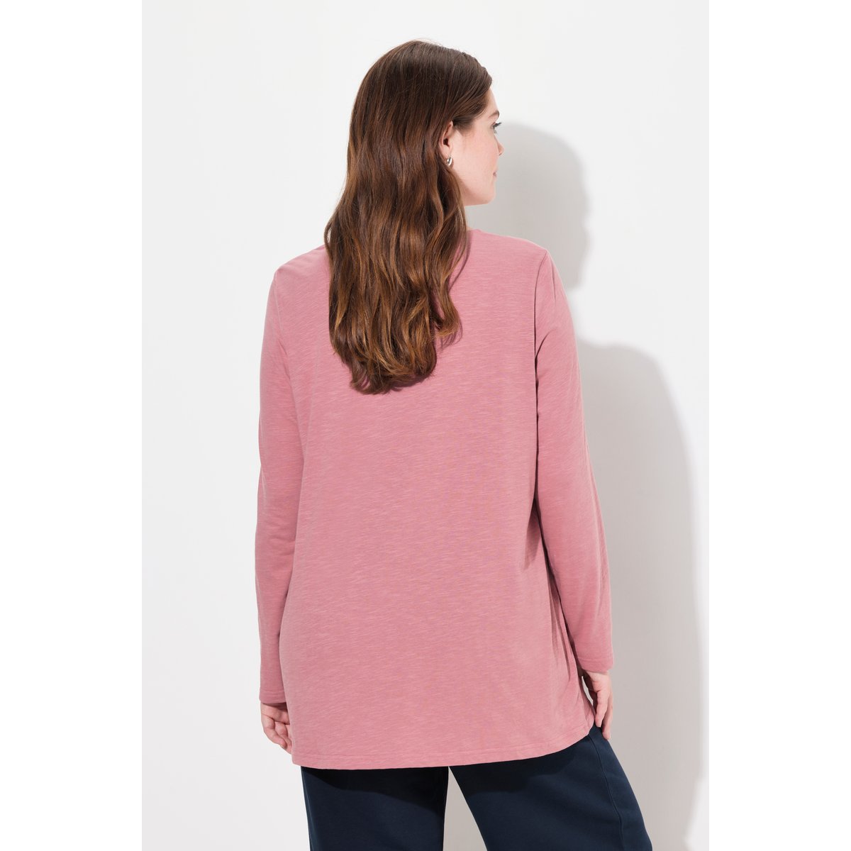 T-shirt à col rond et manches longues vieux rose, ULLA POPKEN