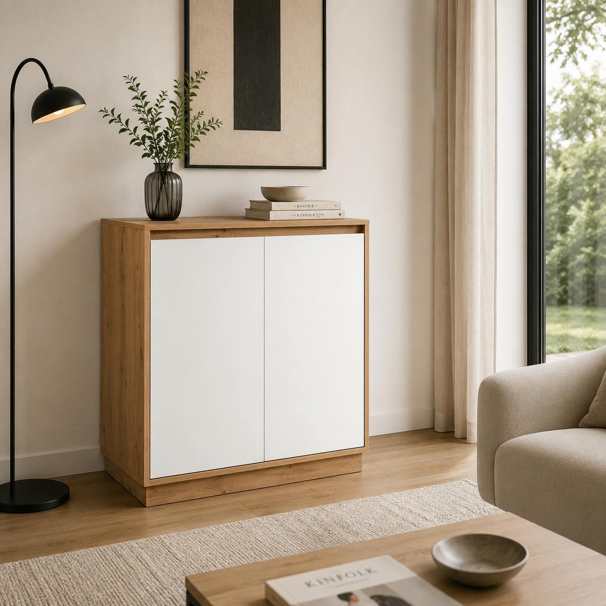 Buffet 2 portes décor bois et blanc ALVA blanc, PIER IMPORT