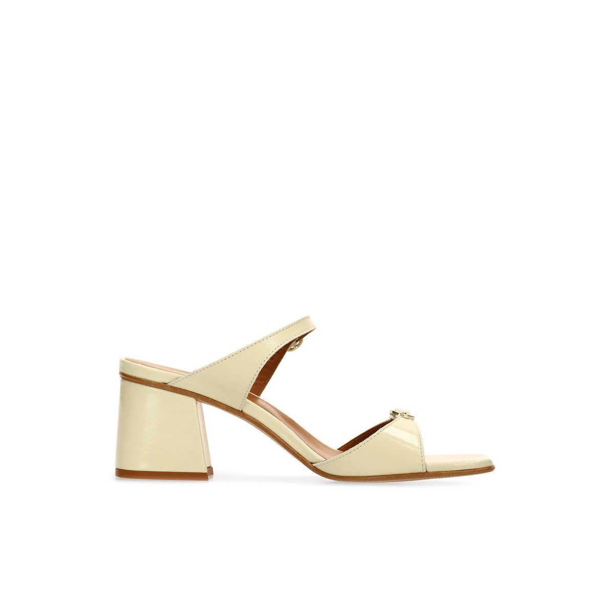 Sandales à talon en cuir verni jaune, SACHA