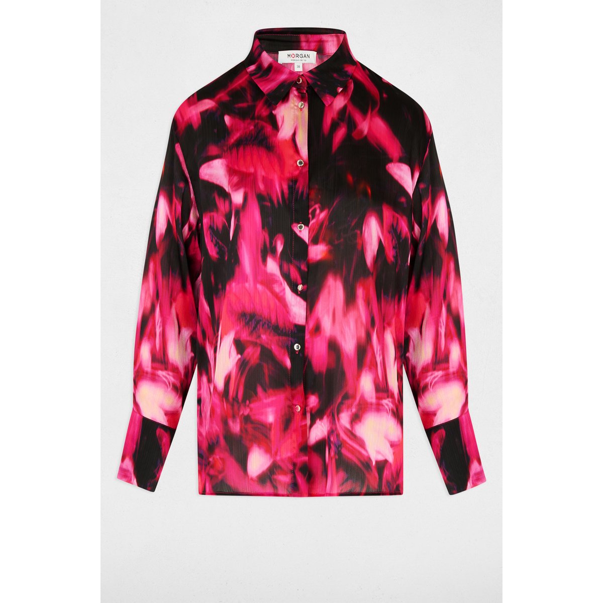 Chemise satinée col à revers multicolore, MORGAN