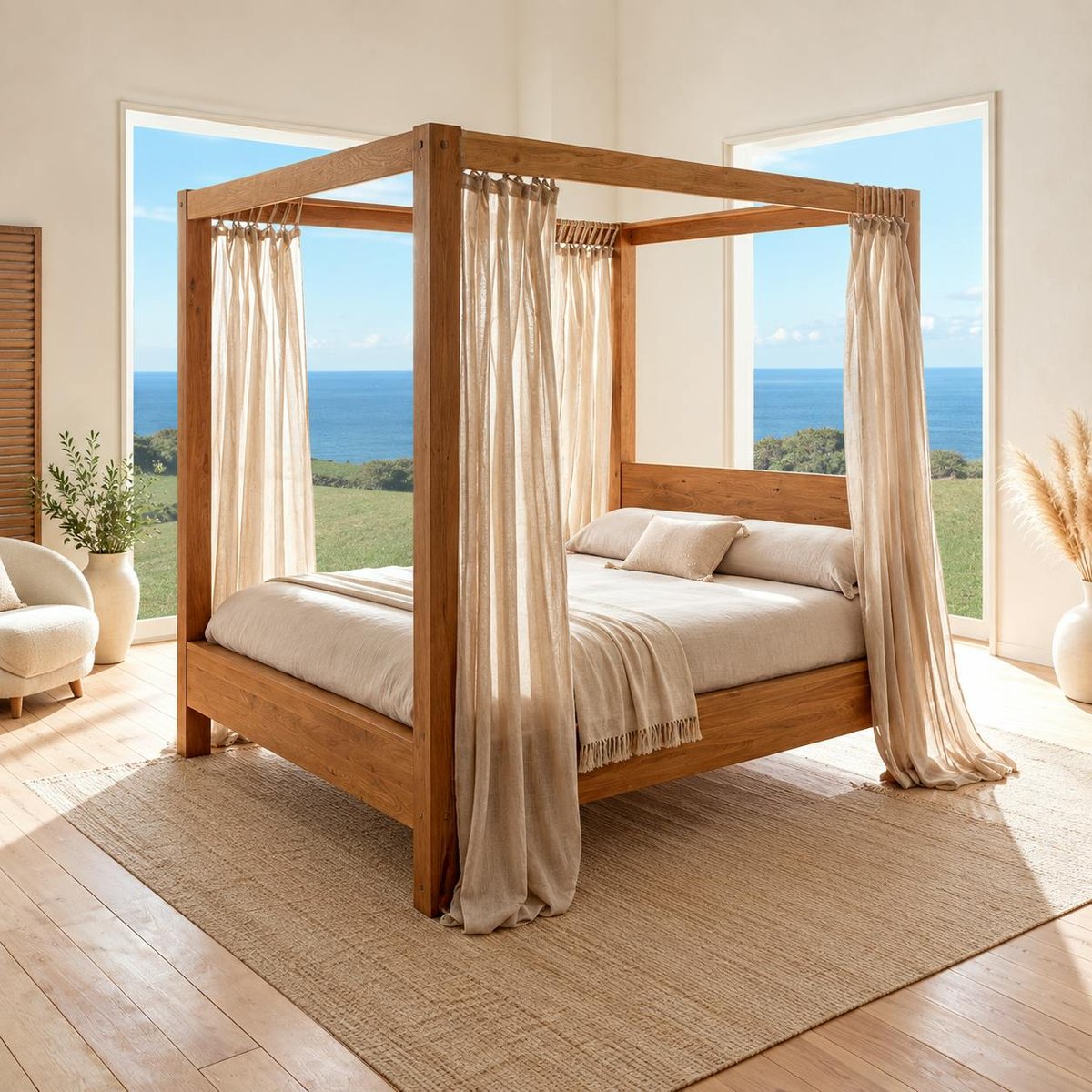 Lit baldaquin cadre 160 cm en bois – style naturel VERBIER bois naturel, PIER IMPORT