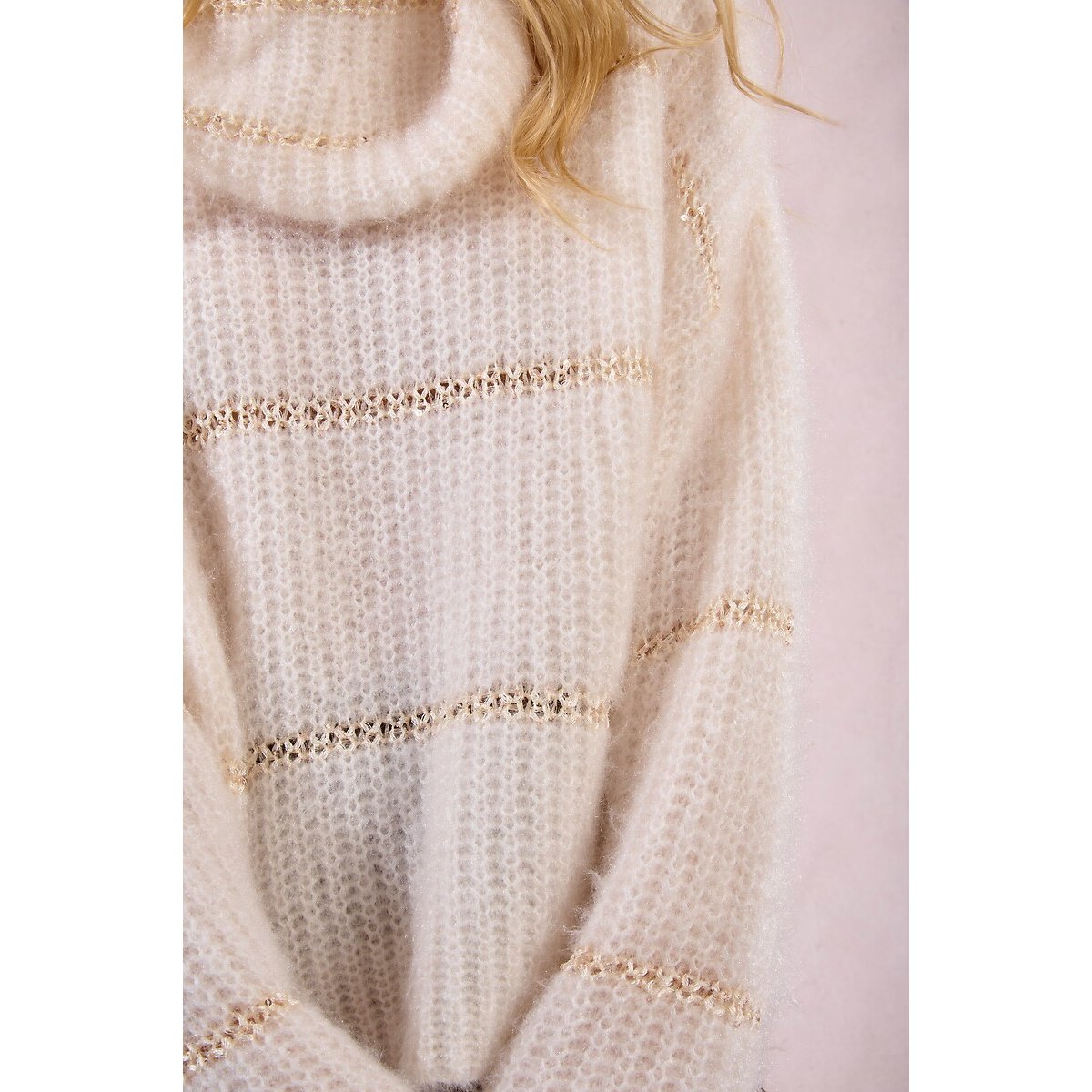 Striped Knitted Jumper with Sequin Insert ecru striped, MOLLY BRACKEN