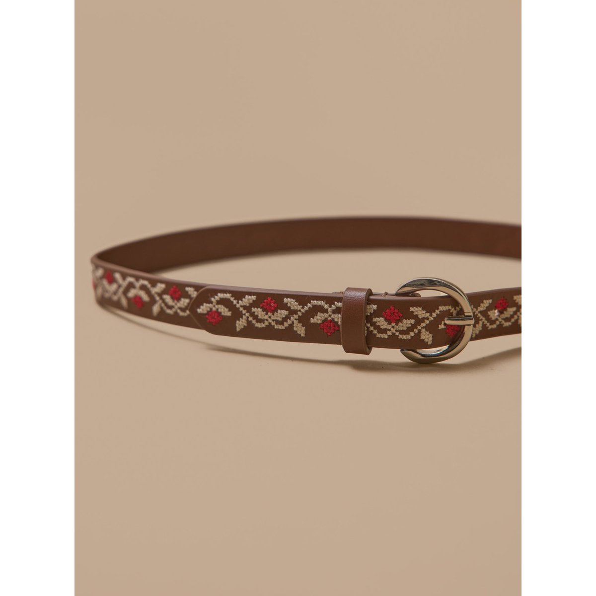Ceinture brodée en cuir cognac, CYRILLUS
