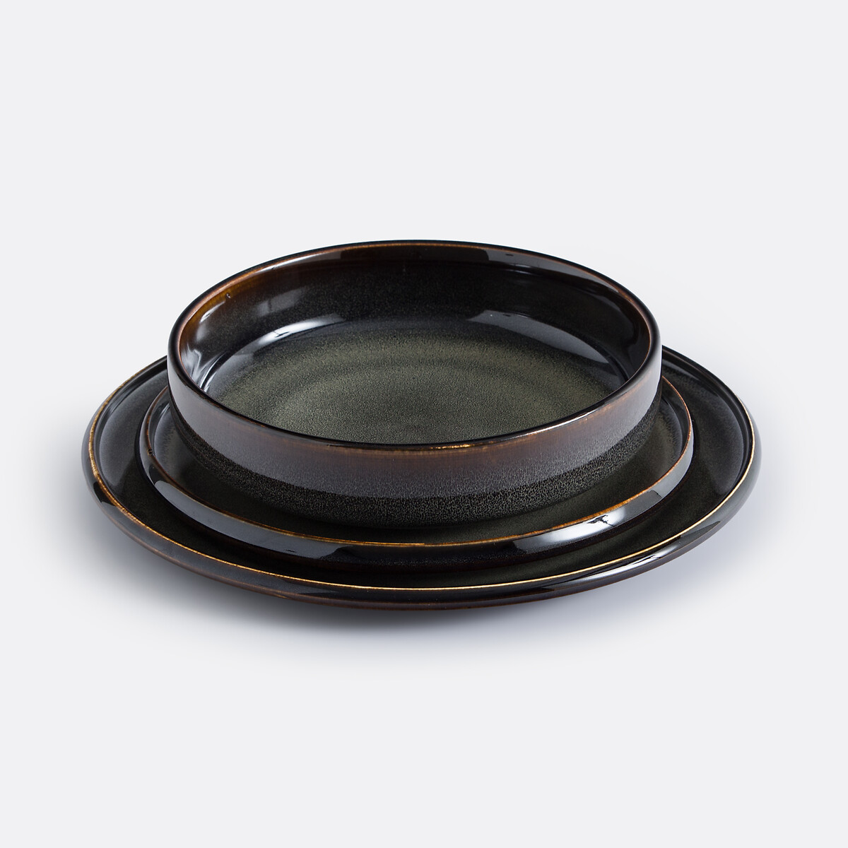 Lot de 4 assiettes plates grès émail réactif, Zuka brun, LA REDOUTE INTERIEURS