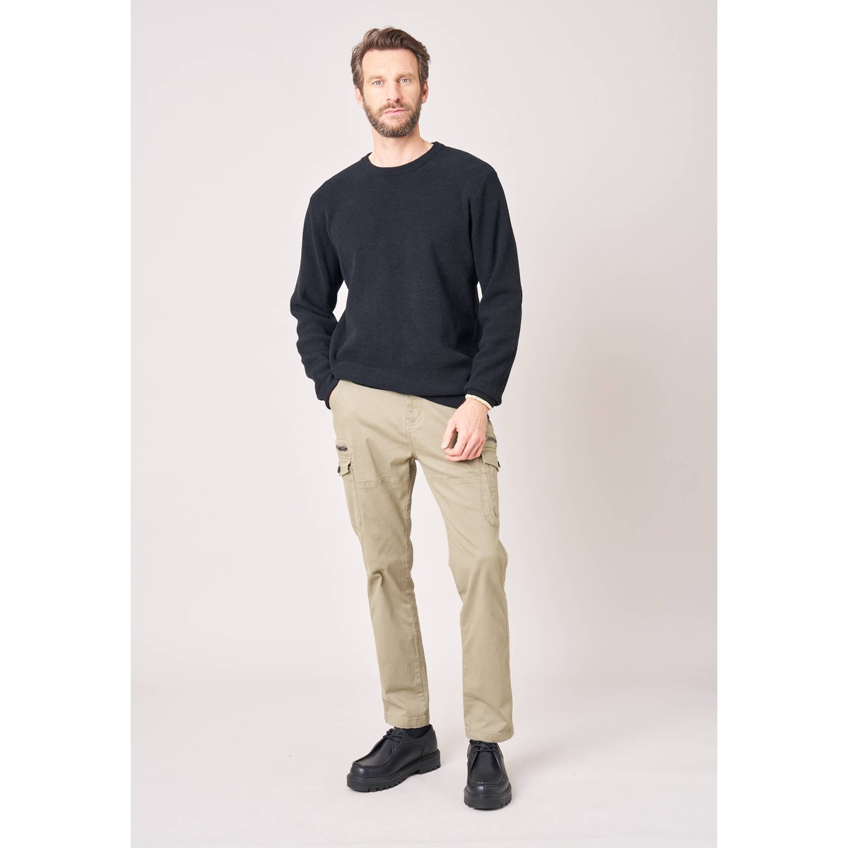 Pull homme col montant poche zippée RUNNER noir, DEELUXE