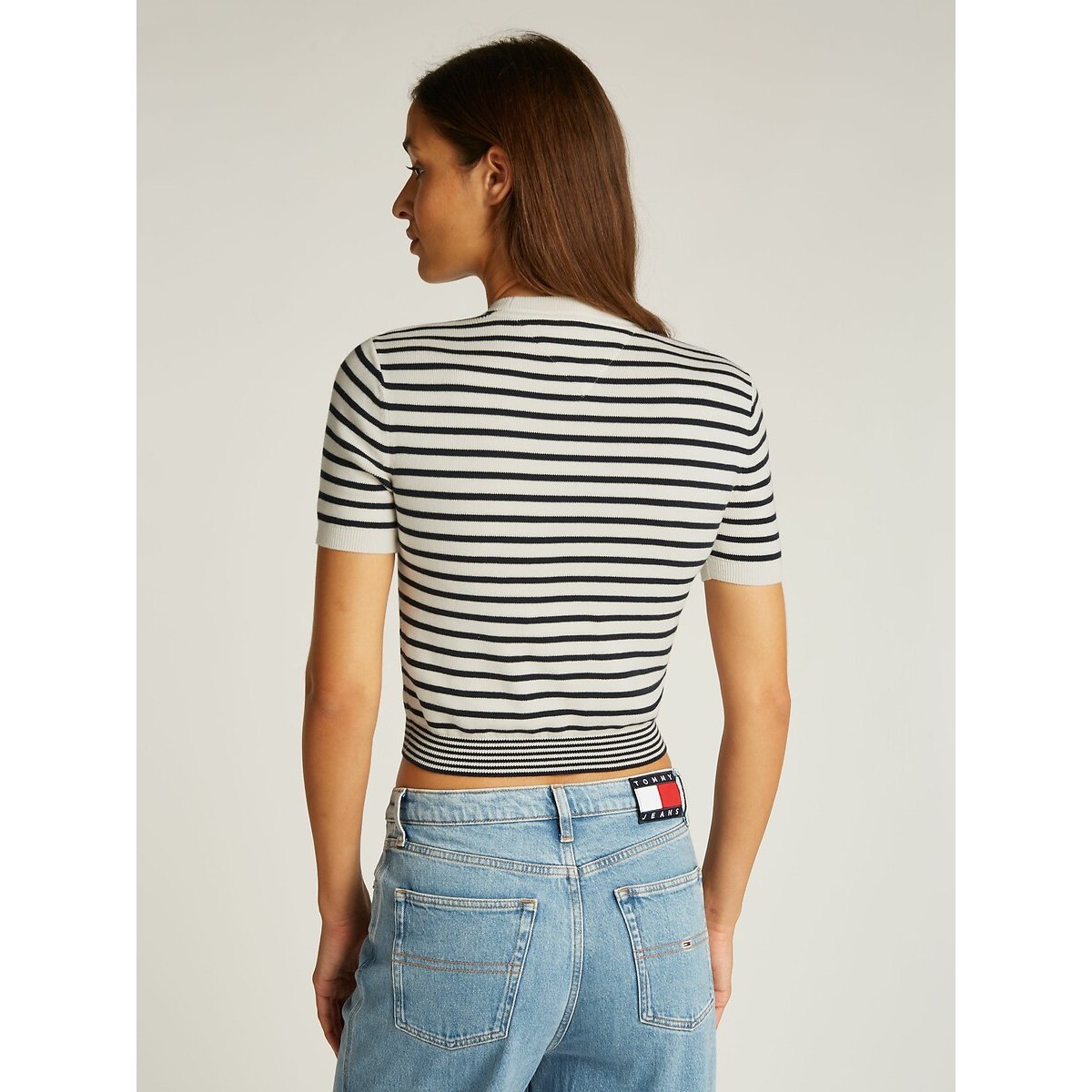 Pull col rond à rayures blanc/marine, TOMMY JEANS