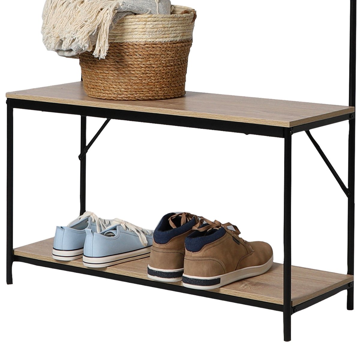 Meuble d'entrée banc + portemanteau bois et métal noir 80x30x170cm bois, WADIGA