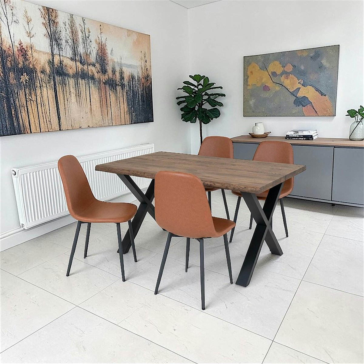 Ensemble table et chaises marron microfibre (lot de 5 pièces) SAVONE bois naturel, PIER IMPORT