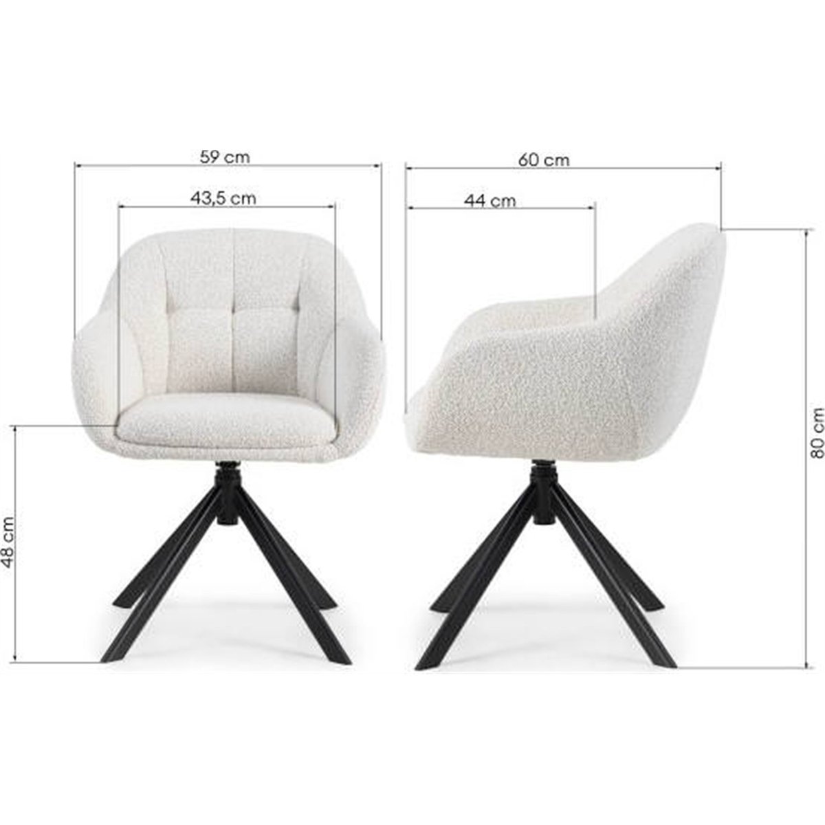 Fauteuil pivotant en tissu beige crème et noir, RECOLLECTION