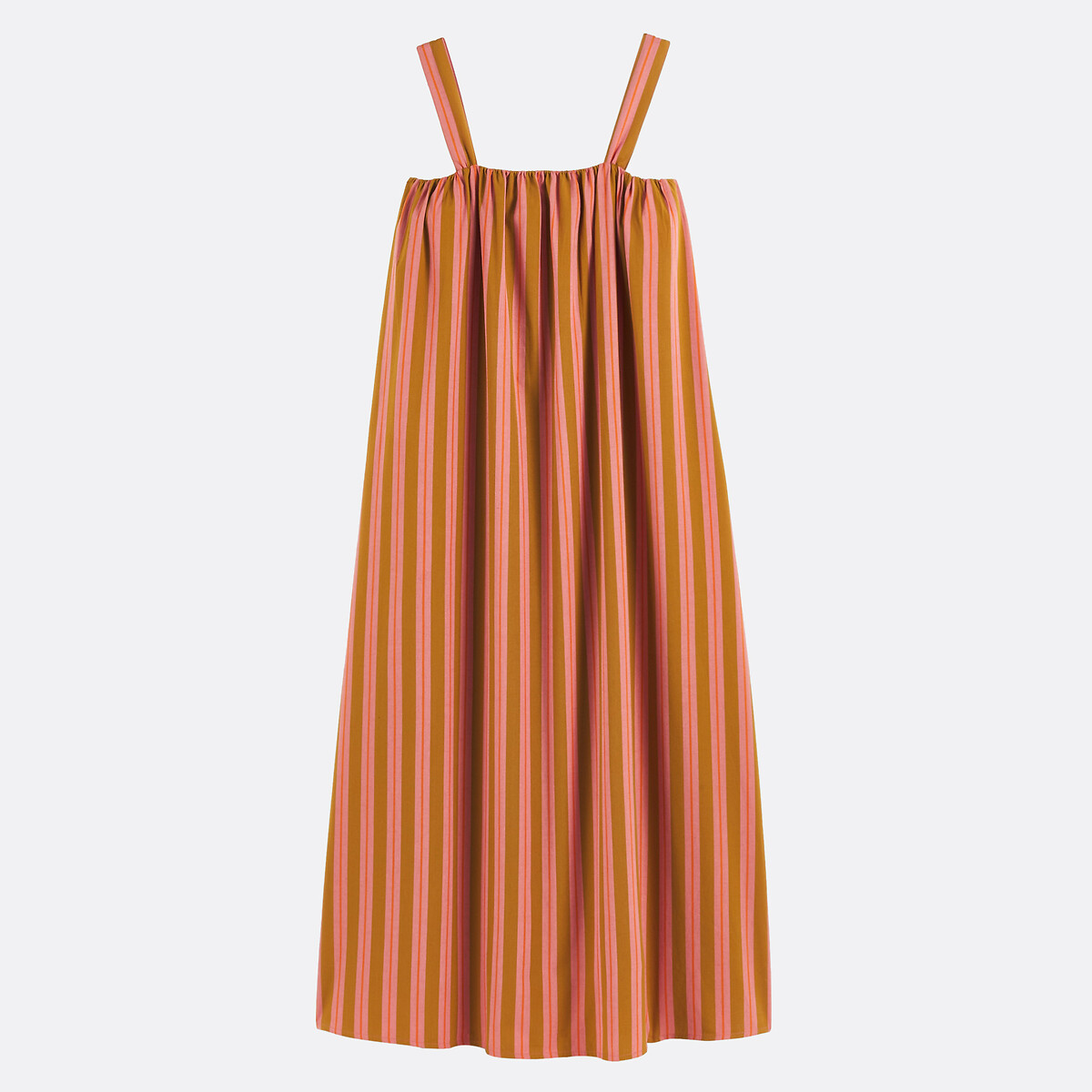 Robe longue rayée ample à bretelles en coton rayé rose/camel, LA REDOUTE COLLECTIONS