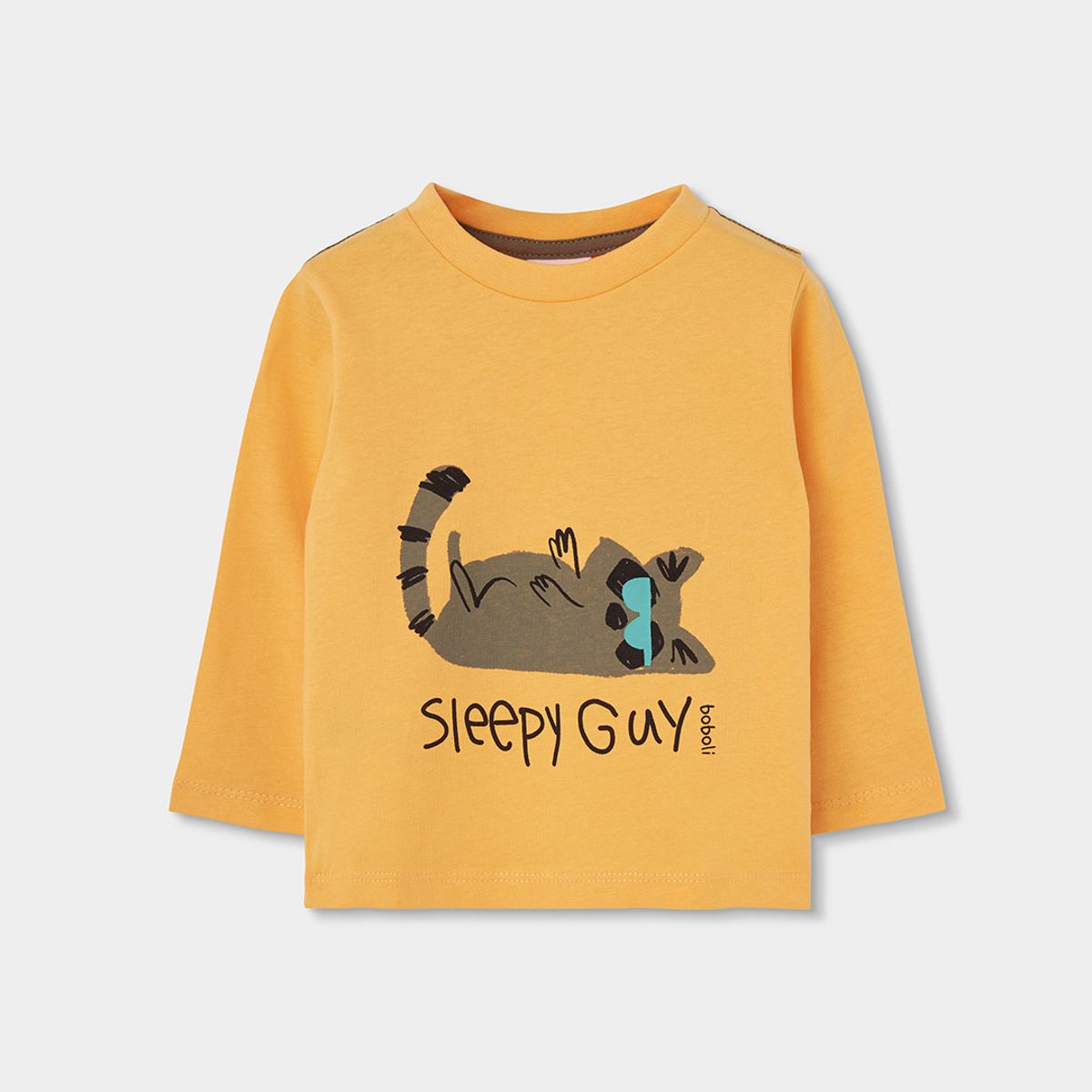 T-shirt en maille garçon imprimé chat jaune, BOBOLI
