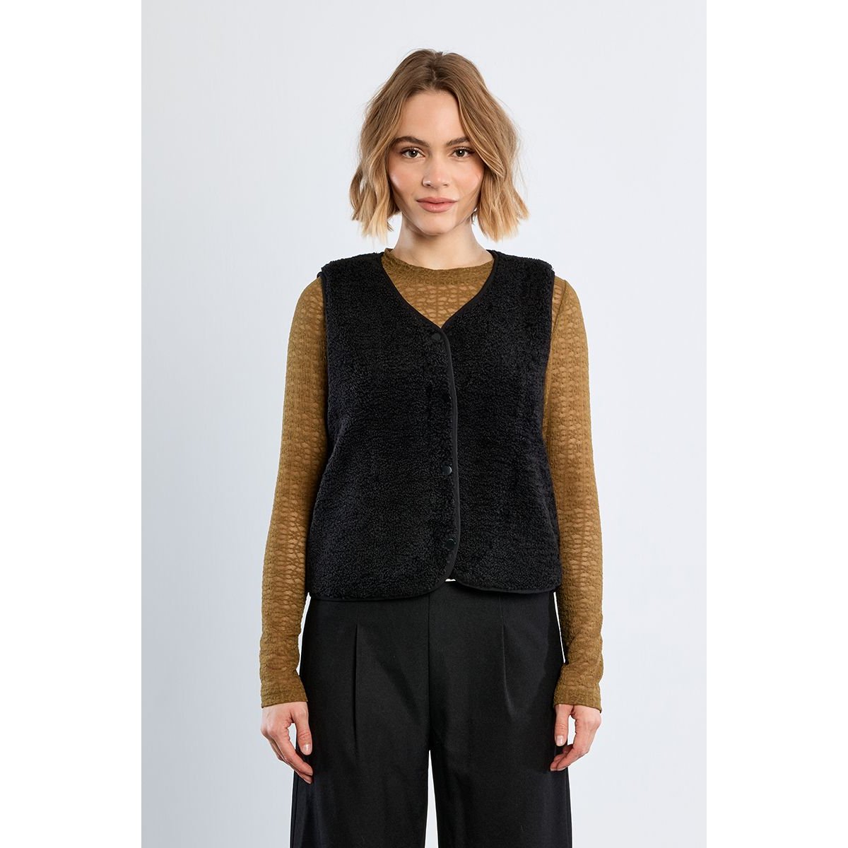 Veste sans manches, imitation mouton noir, LILI SIDONIO