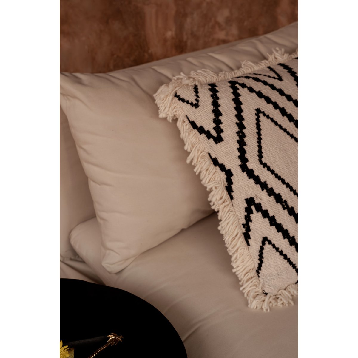 Housse de coussin en coton SAHARA DIAMOND noir beige, BAZAR BIZAR