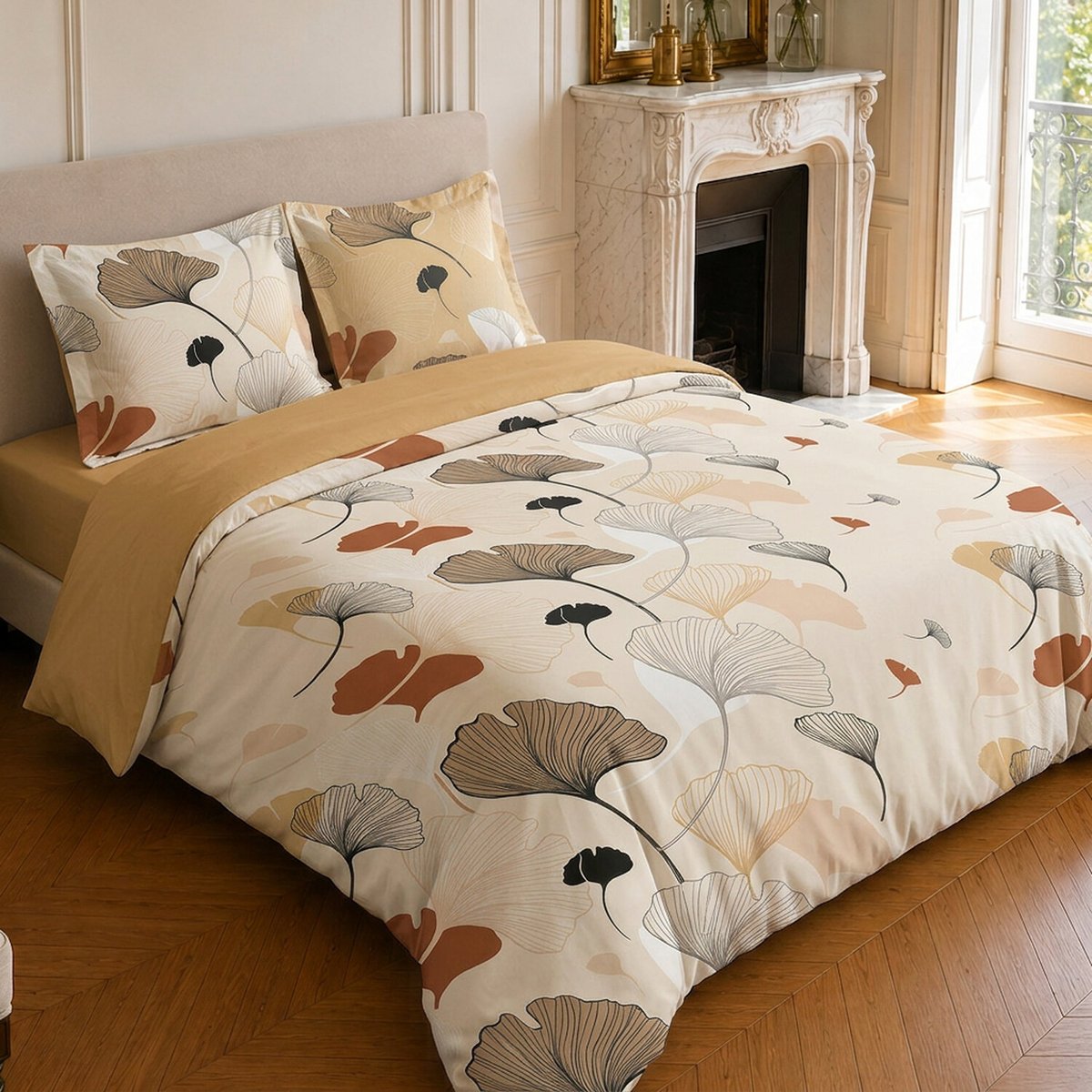 Parure de lit en coton motif floral, MINKLY beige, C DESIGN HOME TEXTILE