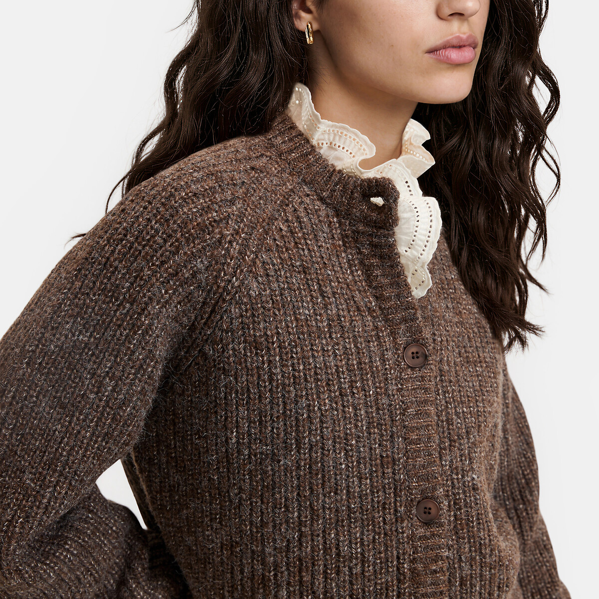 Cardigan col rond côtelé marron, LA REDOUTE COLLECTIONS