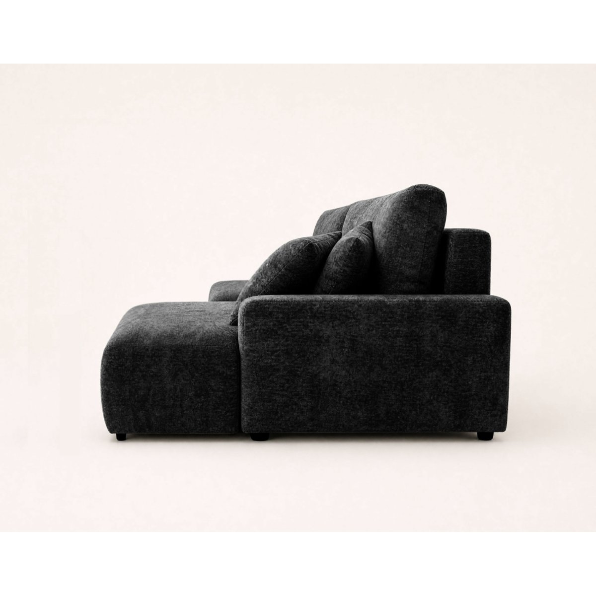 Canapé d'Angle Convertible en Tissu texturé 4 places - PIVOINE noir, BEST MOBILIER