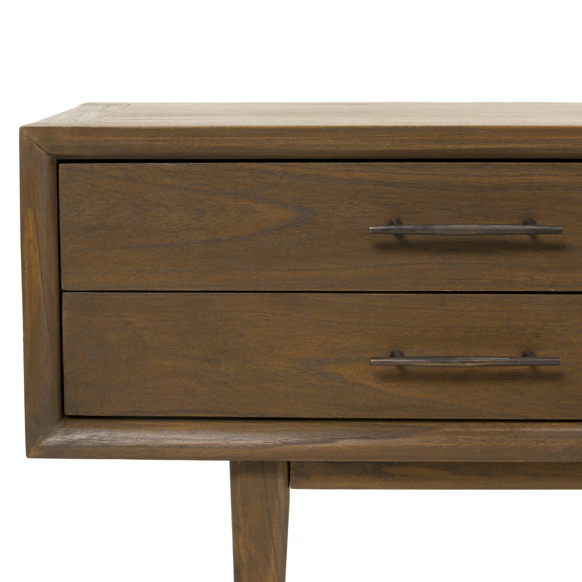 Meuble TV 140cm en bois exotique aspect vintage 2 tiroirs et 2 niches avec passe-câbles PADANG bois naturel, PIER IMPORT