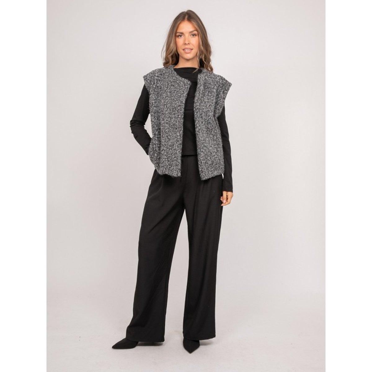 Gilet Sans Manches Maille Bouclée Ujara gris, DONA LISA