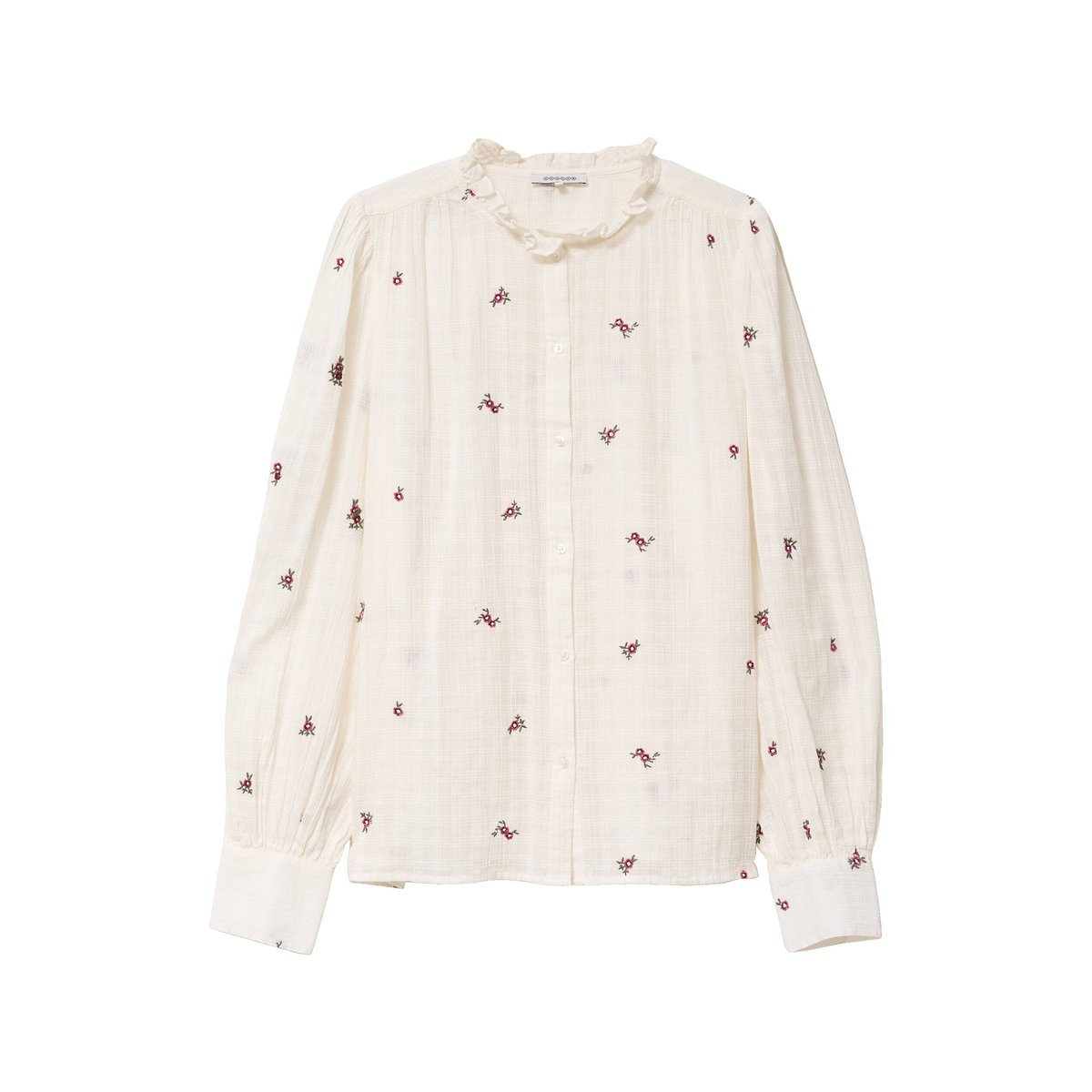 Chemise manches longues en coton brodée blanc, BONOBO