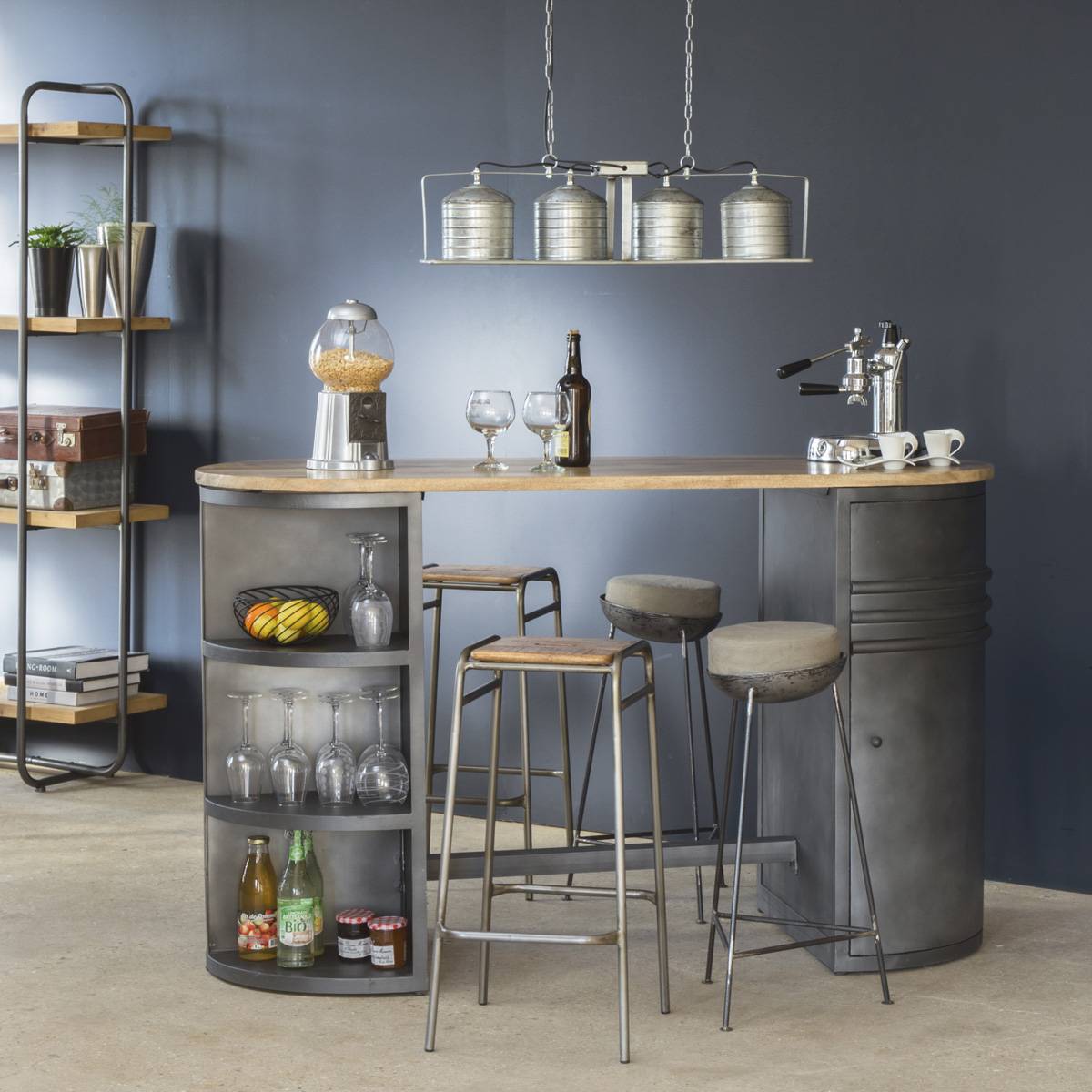 Tabouret de bar en métal MARCUS gris, MADE IN MEUBLES