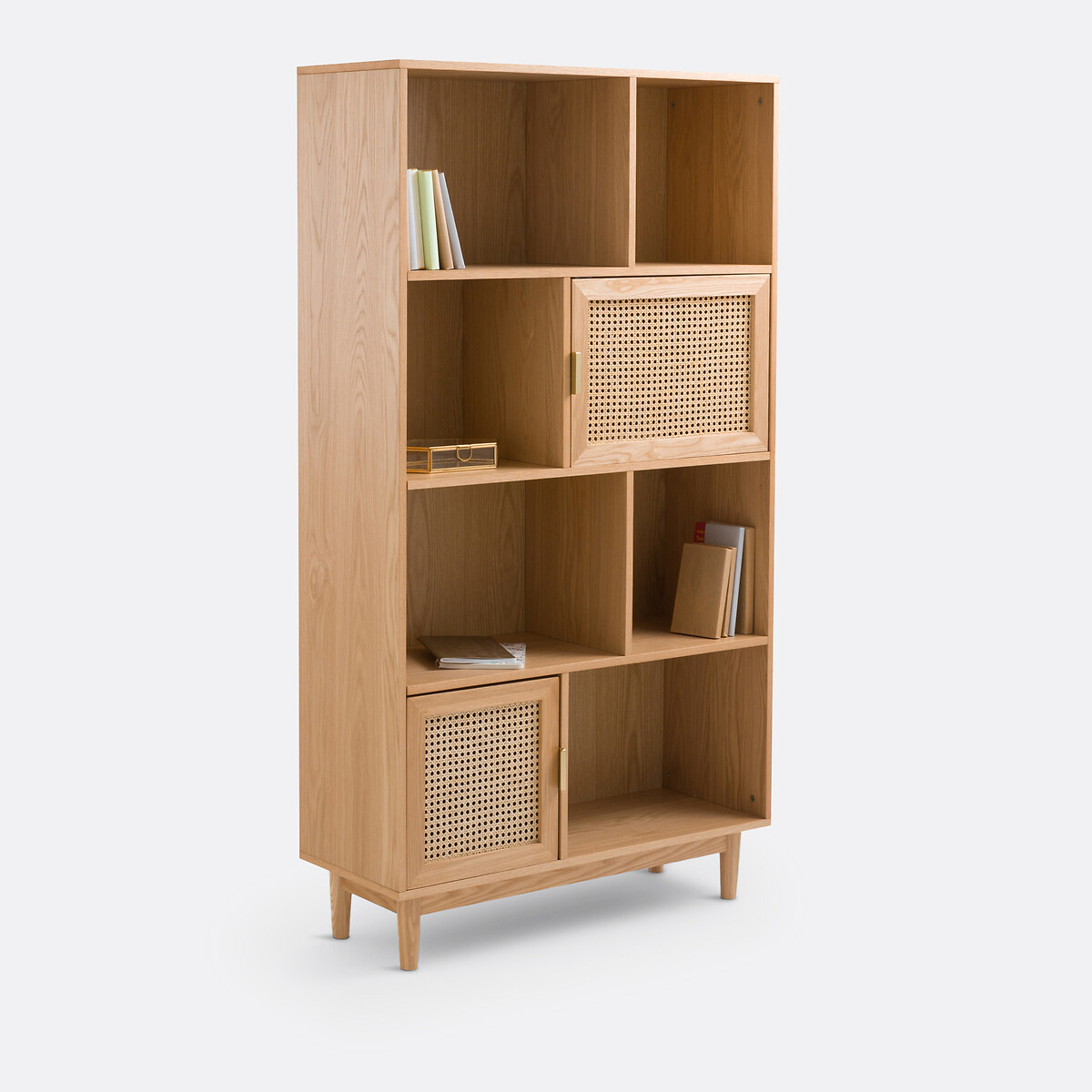 Etagère bibliothèque, plaqué chêne et rotin, Loris naturel, LA REDOUTE INTERIEURS