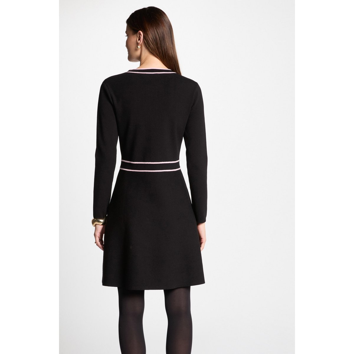 Robe tricot courte ajustée noir, MORGAN