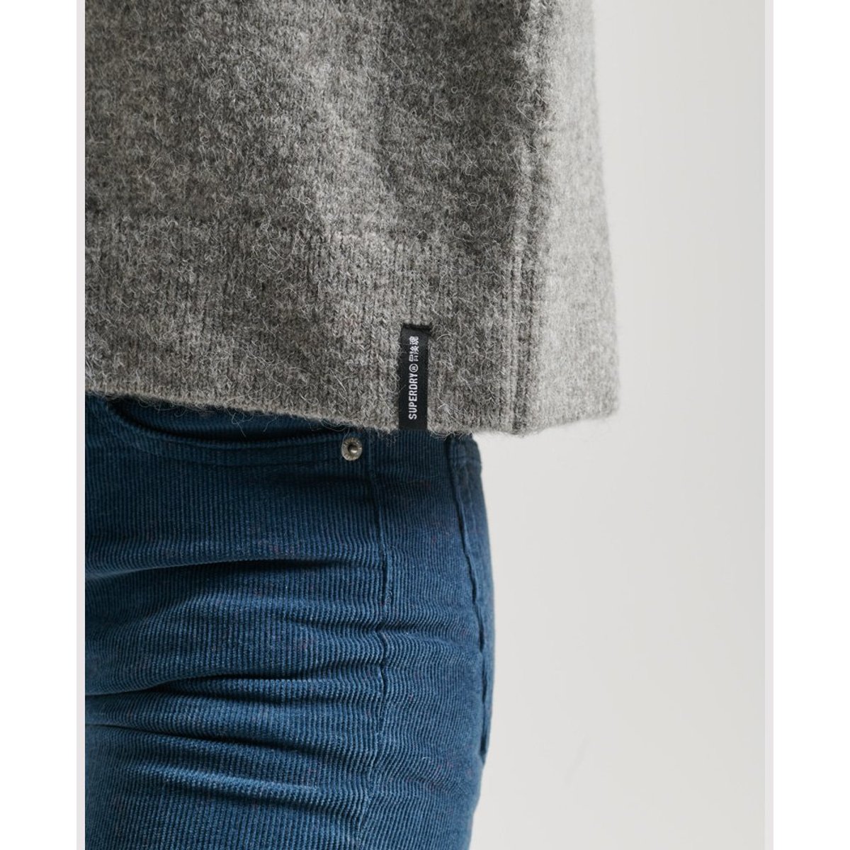 Pull à col cheminée Vintage Essential gris chiné clair, SUPERDRY