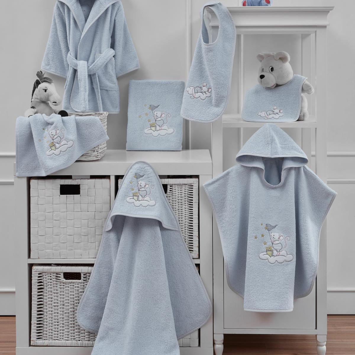 Peignoir de bain enfant 450 g/m² MOUSKY ciel, SENSEI MAISON