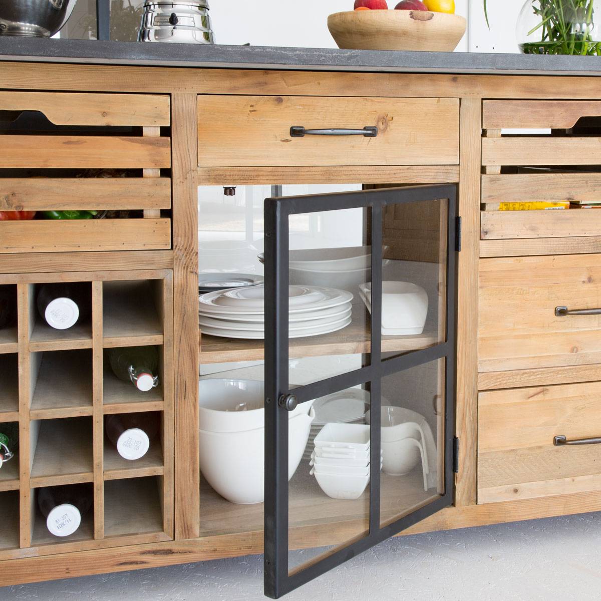 Îlot central en bois recyclé CHAMPÊTRE bois clair, MADE IN MEUBLES 