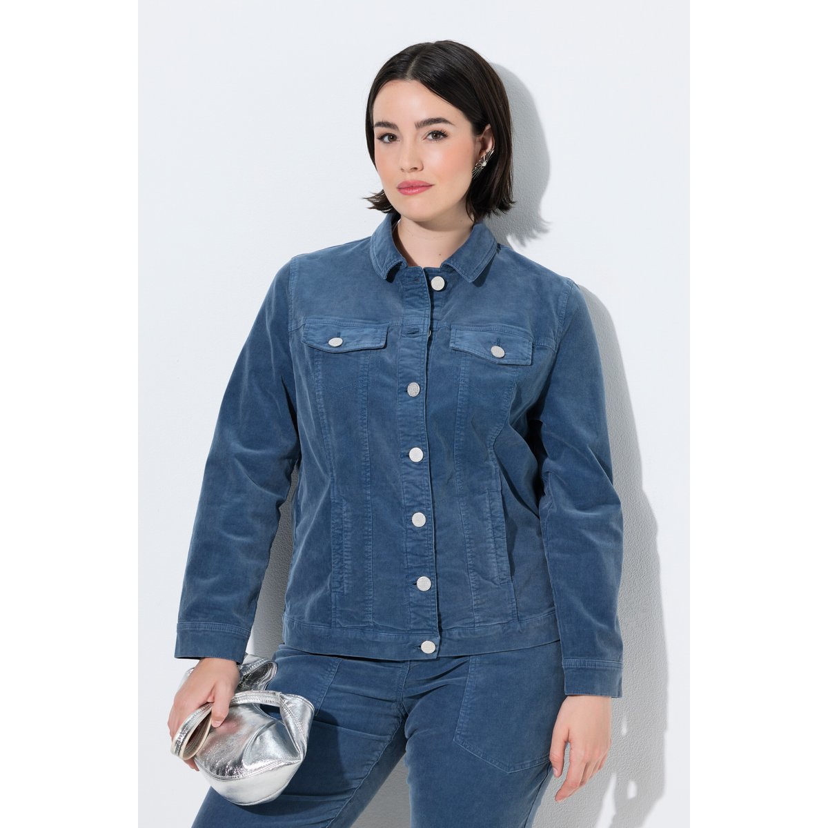 Veste en velours côtelé, patte de boutonnage bleu, ULLA POPKEN