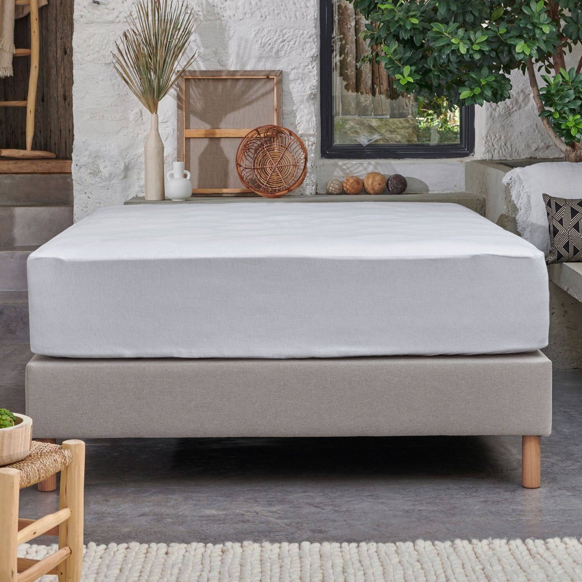 Protège matelas super épais molleton coton recyclé - MAERONN blanc, CAMIF
