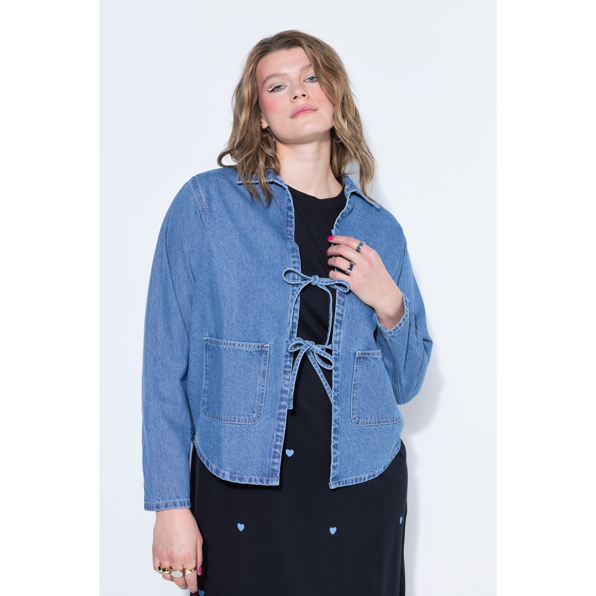 Surchemise en jean oversize à laçage bleu jean, STUDIO UNTOLD