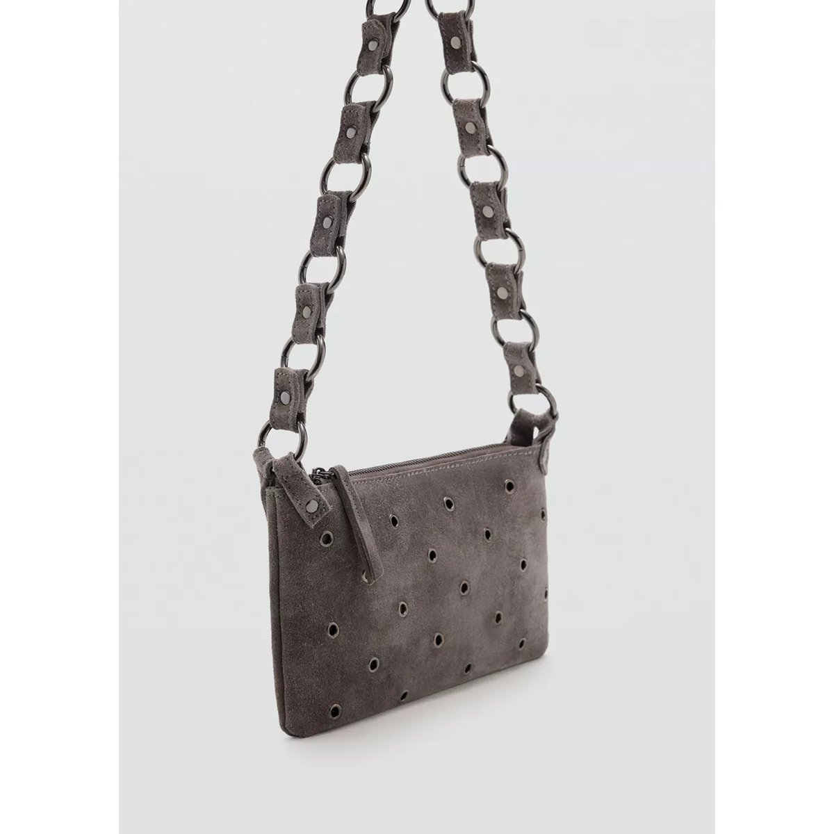 Sac porté épaule en cuir à œillets gris, MANGO TEEN