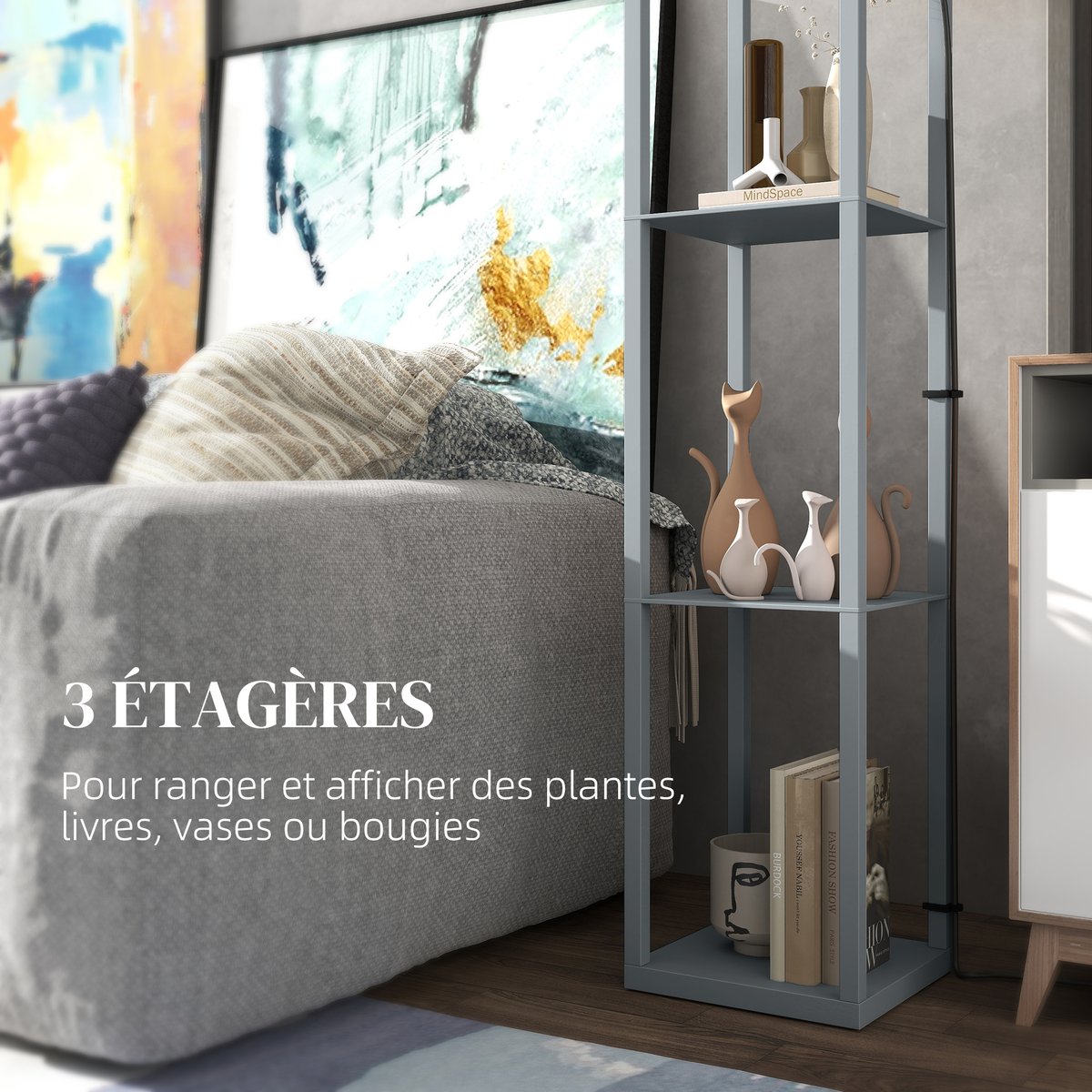 Lampadaire MDF Gris gris, HOMCOM