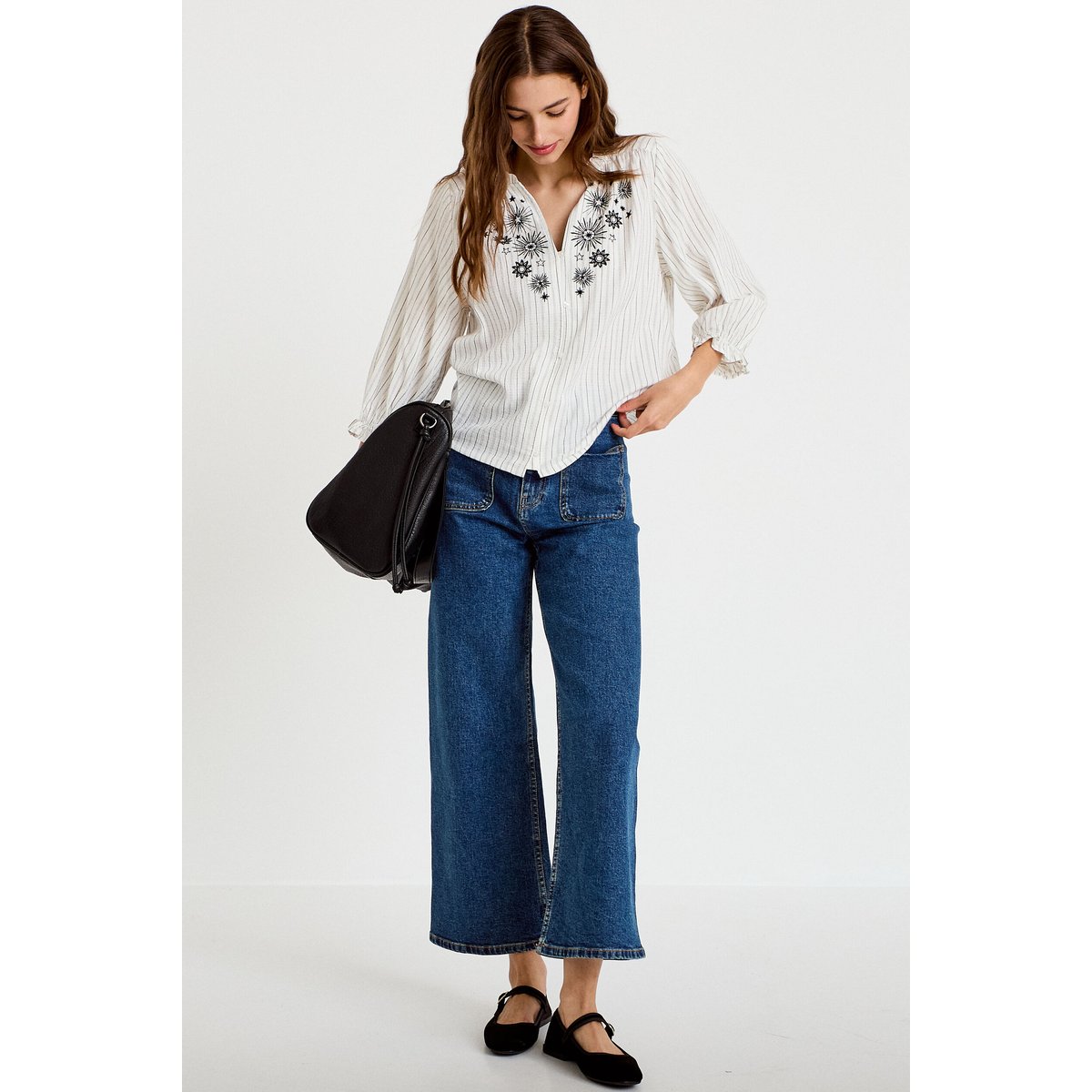 Blouse ample broderie manches 3/4 blanc, CACHE CACHE